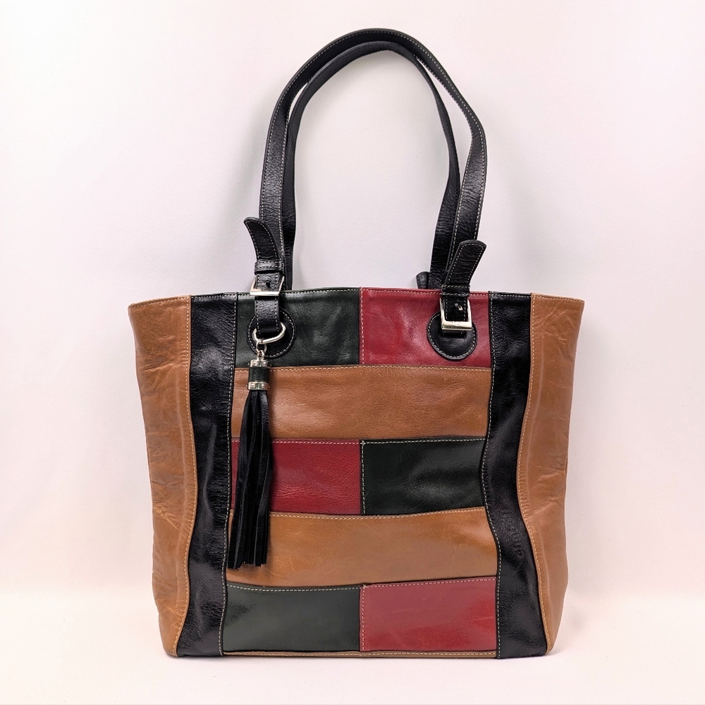 Chabeli Tote Leather Patchwork Shoulder Bag Boho Tasseled Hippie Designer Tan